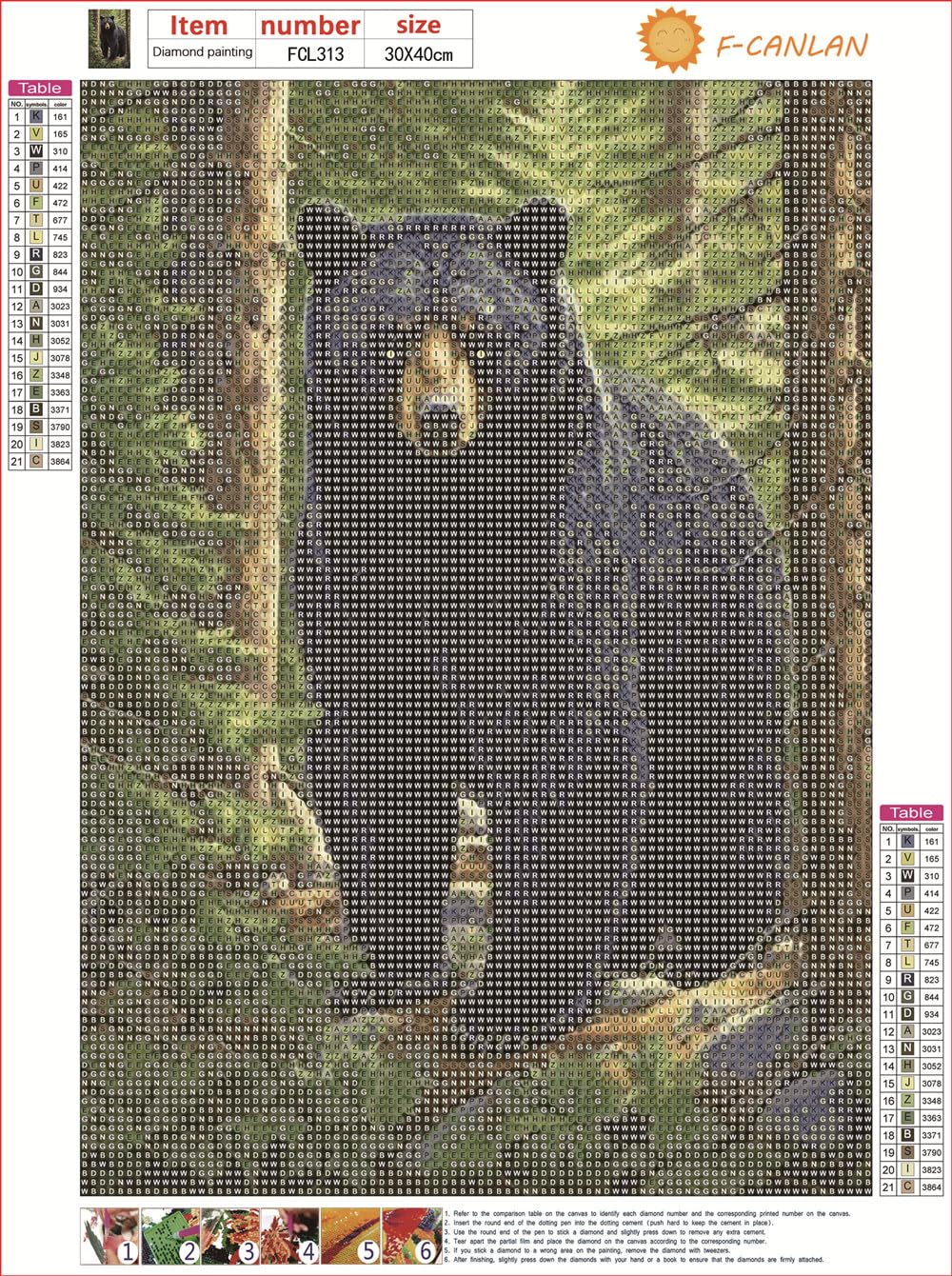 F-CANLAN Round Full Drill Diamond Painting Kit 5D Black Bear Diamond Art Painting by Numbers Bear Diamond Dots Arts Crafts Set for Children Diamond Painting Kit for Adult Room Decor (12X16 inches) F-CANLAN