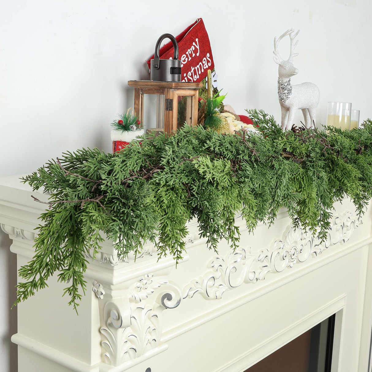 Artgar 6 Ft Christmas Garland - Cedar Garland - Cypress Garland - Real Touch Pine Garland - Garland Christmas Decorations for Home Dining Table Mantel Porch Winter Christmas Decor (Green) Artgar