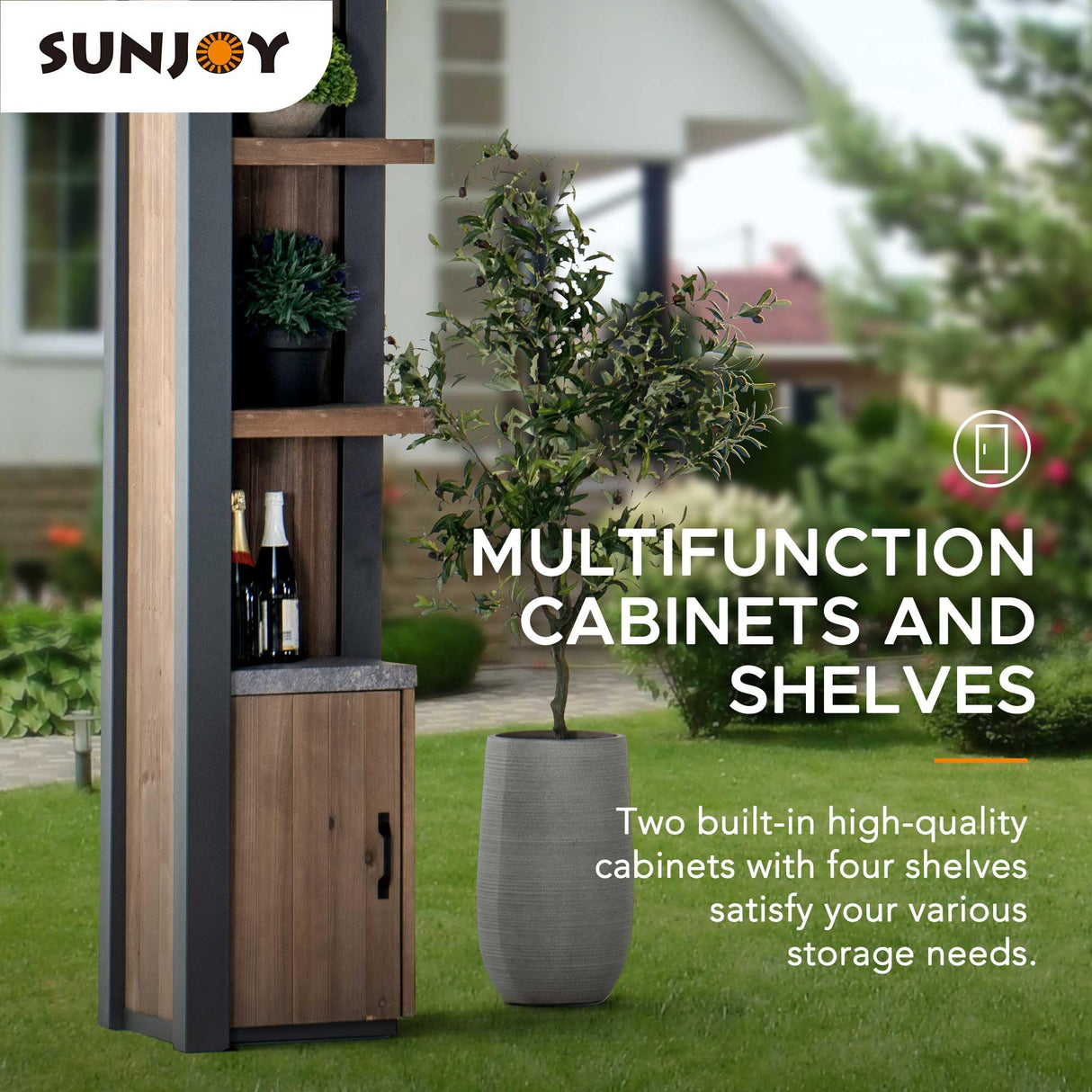 Sunjoy 12 x 14 ft. Hardtop Gazebo with Solar Powered, Cedar Wood Framed Steel Hardtop Gazebo with LED Lighting, Bluetooth Sound and Storage Racks by SummerCove SummerCove