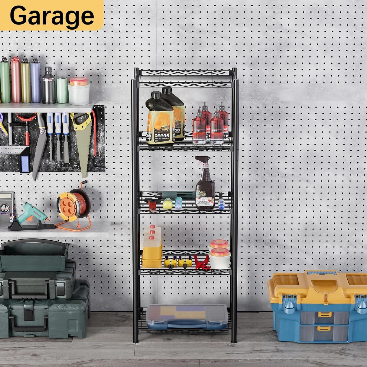 VETALLO Wire Shelving Units,5 Tier Metal Shelves,Storage Rack Small Shelf, Utility Narrow Standing Racks Unit for Kitchen,Garage, Pantry, Laundry,Bathroom,Closet Organizer (16.6" L x 11.8" W x 53" H) VETALLO