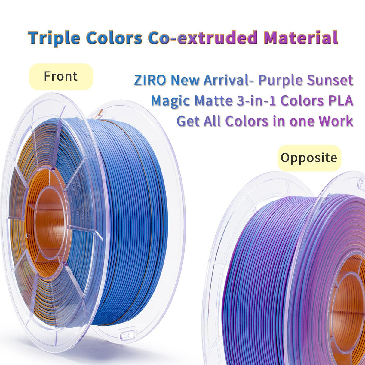 ZIRO PLA Filament 1.75mm, Matte Multicolors 3D Printer Filament, Color Change with Angle, Tri-Colors 3-in-1 Chrome, Dimensional Accuracy +/-0.03mm, Fit Most FDM 3D Printers,1KG Spool, Purple Sunset ZIRO