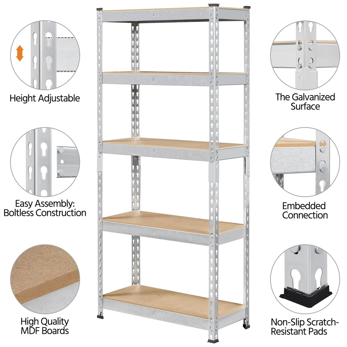 Topeakmart 5-Tier Utility Shelves, Metal Storage Shelves Garage Shelving Unit Adjustable Garage Storage Shelves Storage Racks Heavy Duty Shed Topeakmart
