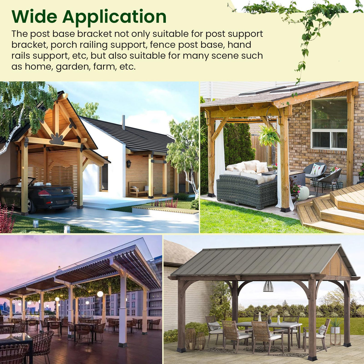 Bazeiona 4x4 Post Base 4Pcs Wood Fence Post Bracket Anchor Base Brackets Deck Post Base for Pergola Railing Mailbox Deck (Inner Size 3.6x3.6) Bazeiona