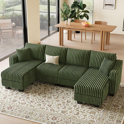 Belffin U Shaped Couch with Reversible Chaises Sectional Couches for Living Room Sectional Couch with Ottomans Corduroy (Green, U Shaped)