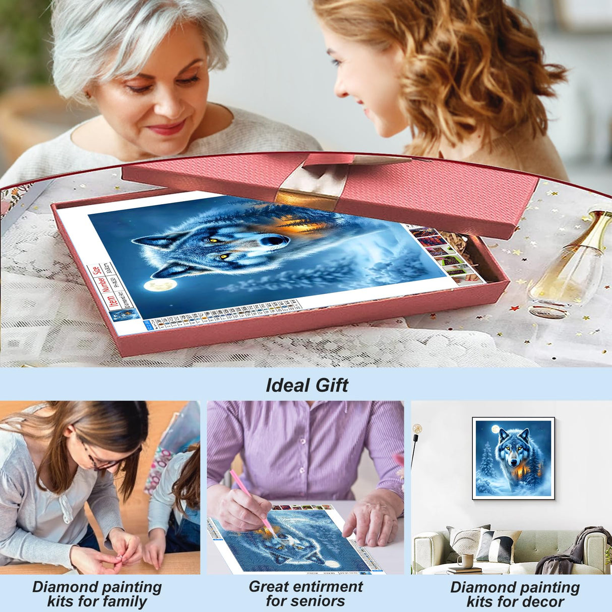 FHBUBPUP Wolf Diamond Painting Kits for Adults, Animal Diamond Art Kits for Beginners - DIY Full Drill Round Diamond Dot Gem Art, Craft Gift Suitable for Home Wall Decoration 12×12Inch FHBUBPUP