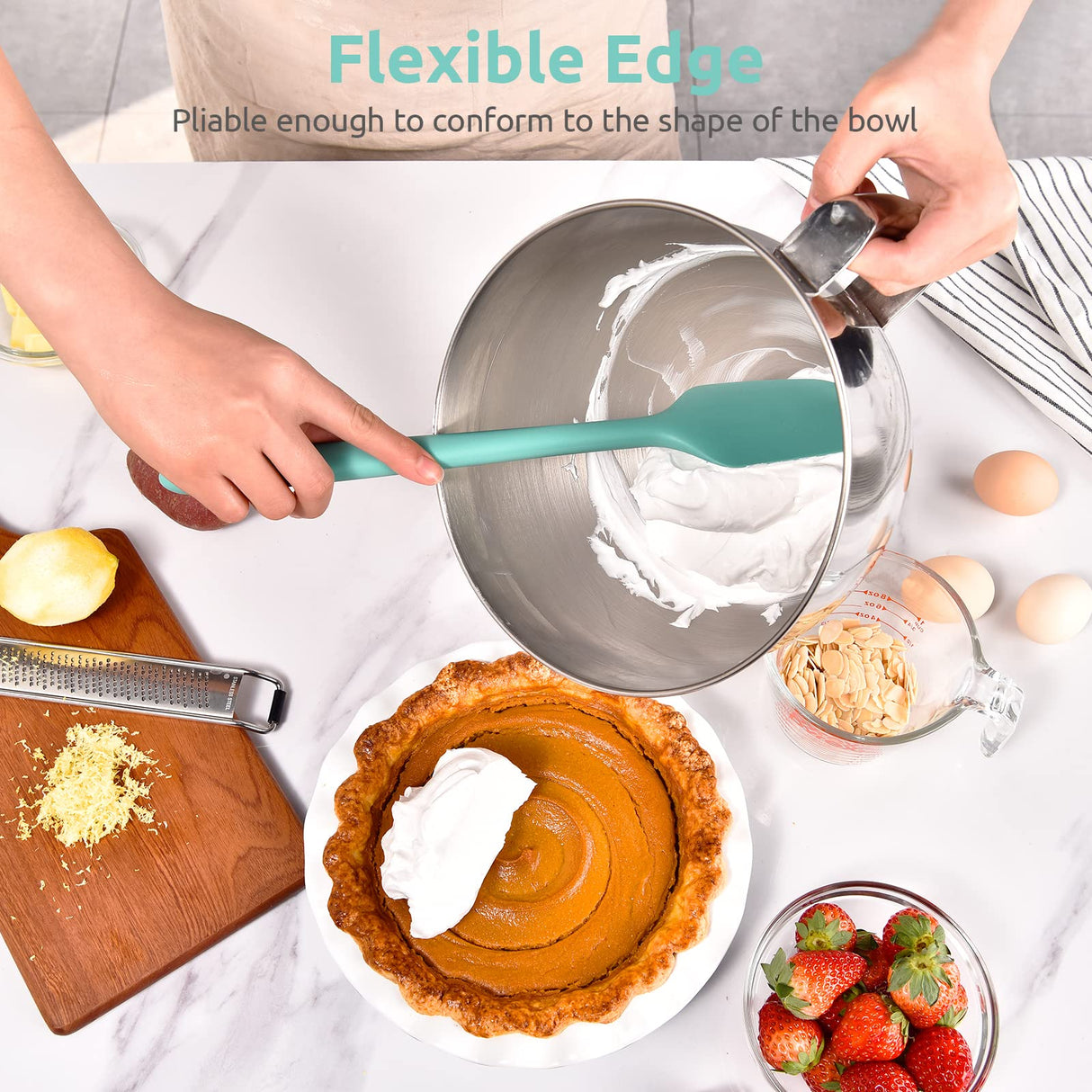 14in Extra Large Silicone Spatula: U-Taste 600ºF Heat Resistant Flexible Silicon Mixing Stirring Cooking Scraping Baking Bowl Scraper Seamless Spreader for Kitchen Nonstick Cookware (Aqua Sky) U-Taste