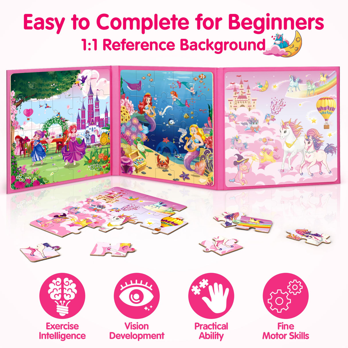 SYNARRY Unicorn Mermaid Princess Magnetic Puzzles for Toddlers 3-5 Girls, 20 Pieces Travel Puzzles for Kids Ages 4-6, Car Airplane Road Trip Activities Toys for 3 4 5 6 Year Old Girls Birthday Gifts SYNARRY