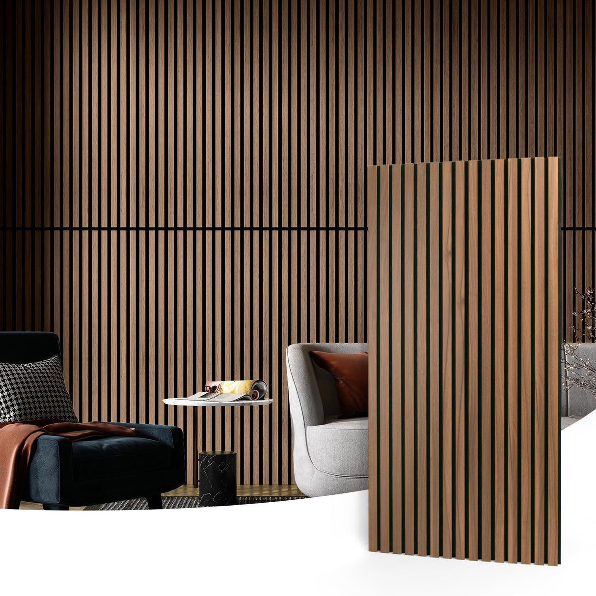 Art3d 2 Wood Slat Acoustic Panels for Wall and Ceiling - 3D Fluted Sound Absorbing Panel with Wood Finish - Walnut Art3d
