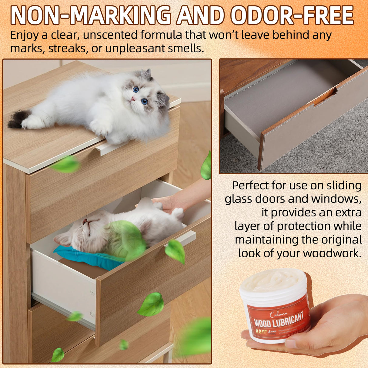 Calvana 8.8oz Wood Wax for Home Projects,Door Hinge Lubricant,for Wood Drawer Slides,Sliding Glass Door,Window Track, Clear,Unscented, Non-Spray Formula Calvana