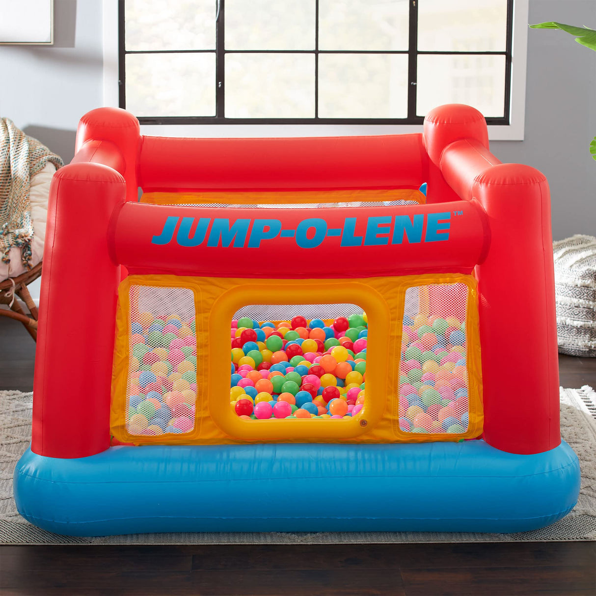 Intex Inflatable Jump-O-Lene Trampoline Bounce House with Crawl-Thru Door & Net - Indoor & Outdoor Backyard Blow-Up Bouncy Playhouse for Kids Ages 3-6 Intex