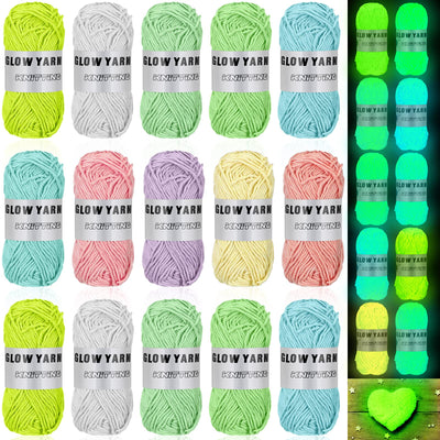 15 Rolls Glow in The Dark Yarn Luminous Knitting Crochet Yarn for Crocheting DIY Arts Glow in The Dark Party Supplies for DIY Arts Crafts Sewing, 820 yd Roll(Bright Color)