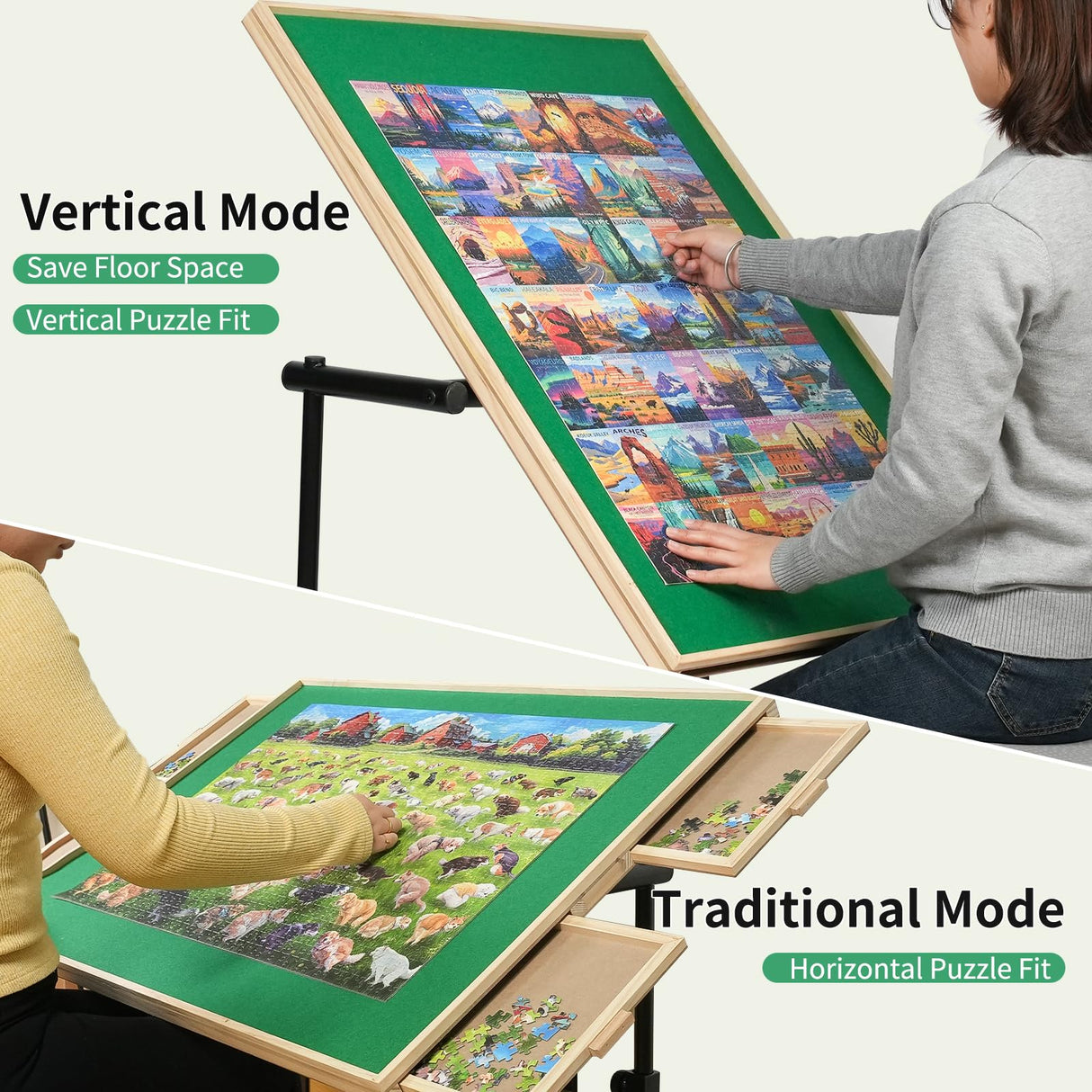 ALL4JIG 2000 Piece Jigsaw Puzzle Table with Legs,Wooden Jigsaw Puzzle Table with 4 Drawers & Cover,360°Rotating for Easy Access,Adjustable Angle & Height Adjustment ALL4JIG