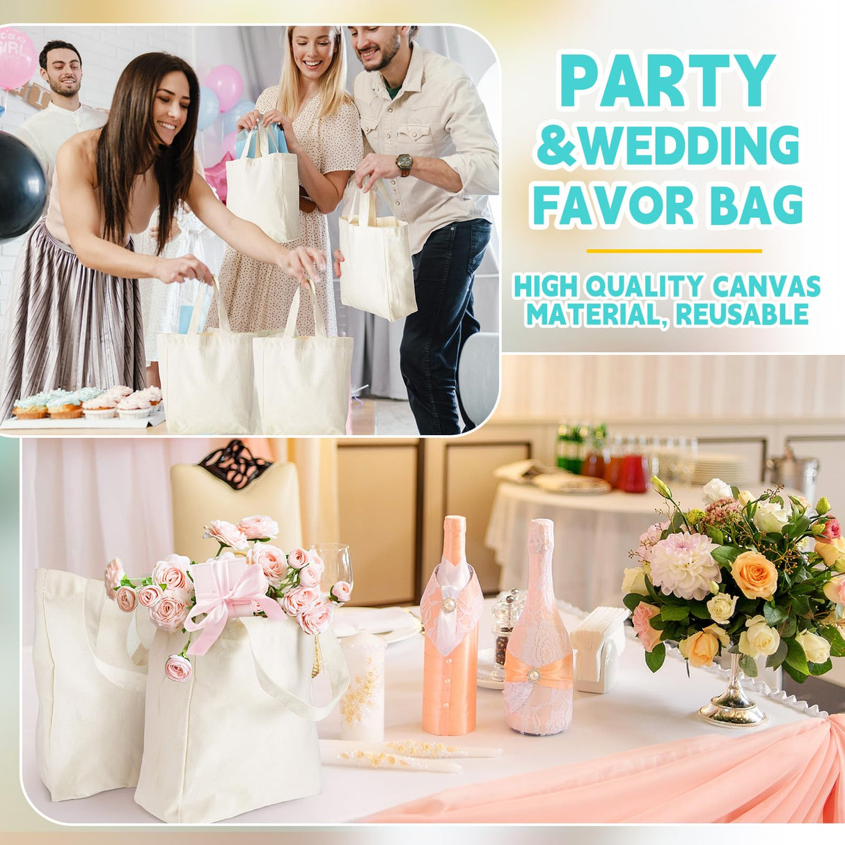 Amylove 24 Pcs Mini Tote Bag Sublimation Blank Canvas Tote Bags Reusable Grocery Bags DIY Sack Goody Bag for Christmas Party Event Bag(8 x 10 x 4 Inch,Natural Color) Amylove