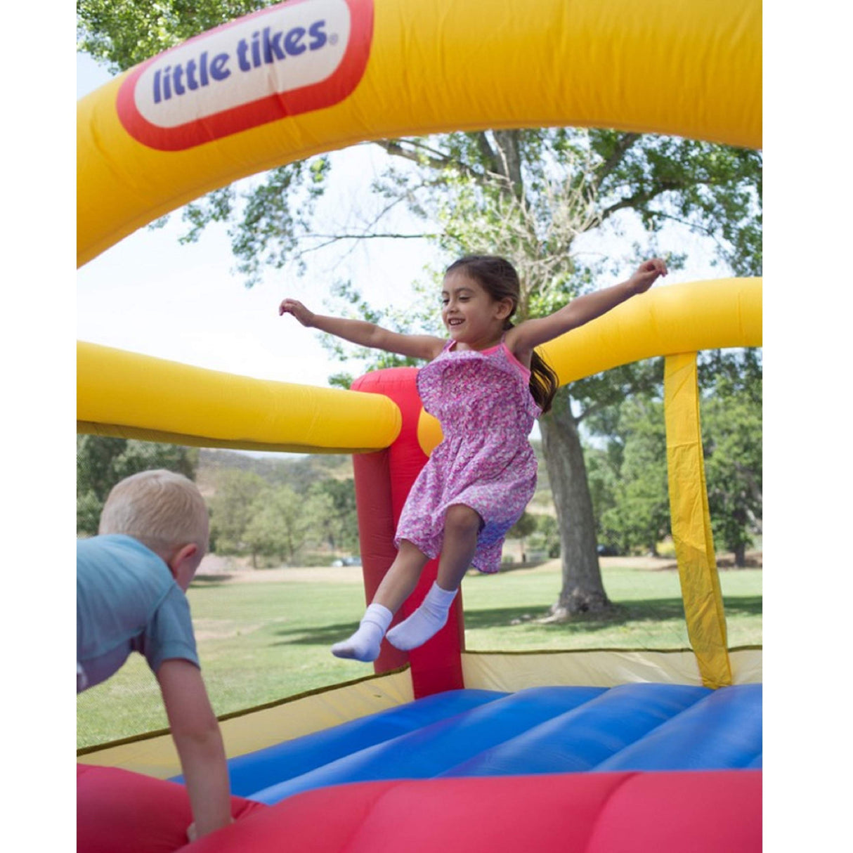 Little Tikes Jump 'n Slide Inflatable Bouncer Includes Heavy Duty Blower With GFCI, Stakes, Repair Patches, And Storage Bag, for Kids Ages 3-8 Years Little Tikes