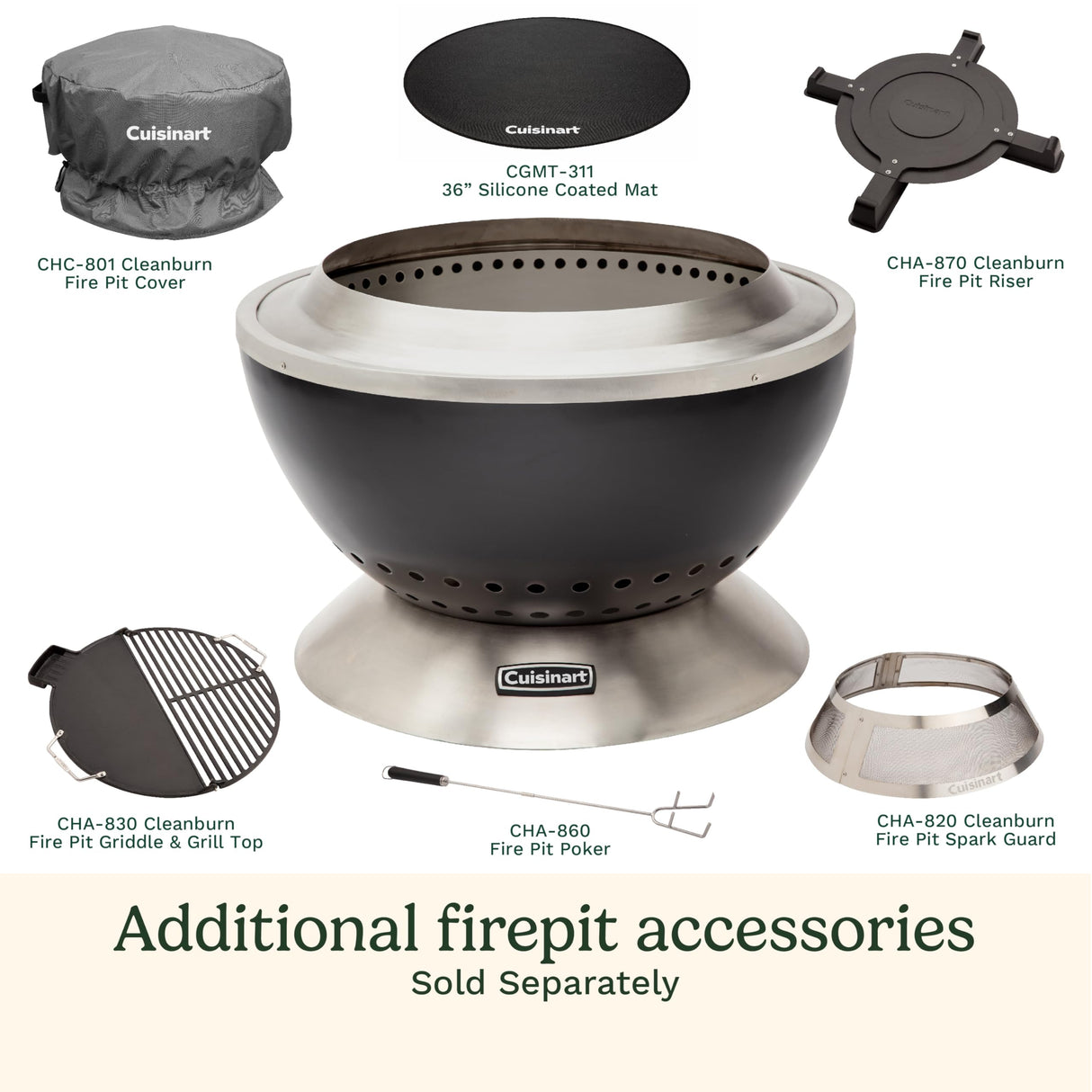 Cuisinart 24” Cleanburn Smokeless Fire Pit with Removable Ash Pan, Portable Outdoor Wood Burning Fireplace, Smoke Free Stainless Steel Outdoor Heater, Enhanced Airflow and Easy Cleanup with Ash Pan Cuisinart