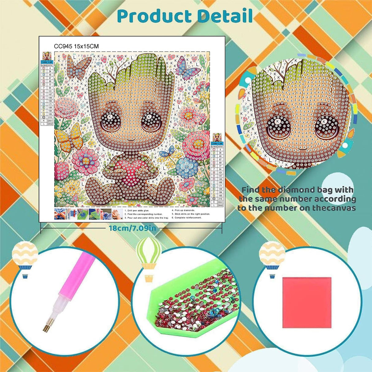 Sretoul 6 Pack Cartoon Diamond Art Kits for Kids- 6 Pack Small Diamond Art Painting, Arts and Crafts for Kids Ages 4-8-12 6X6 Inch Sretoul