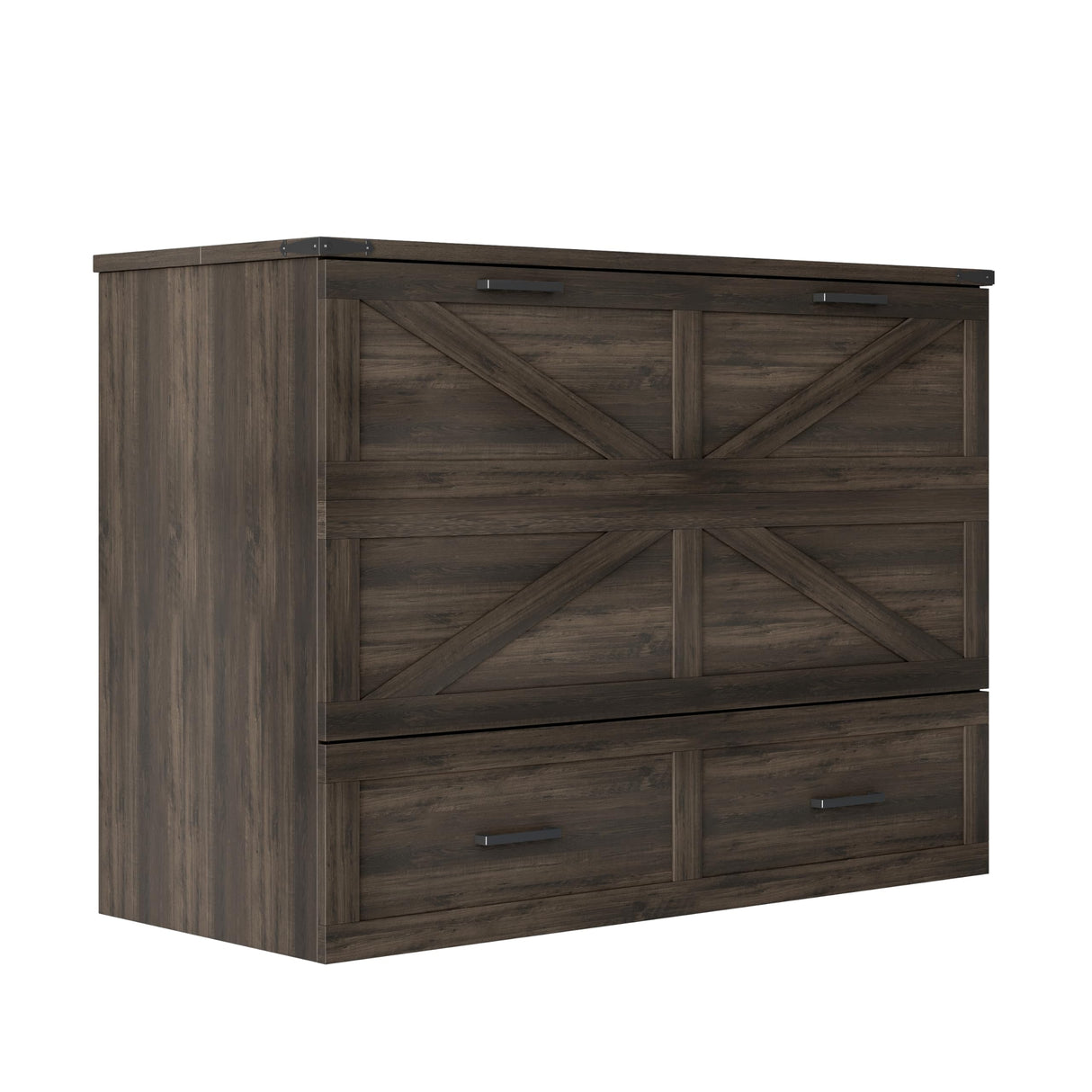 LZ LEISURE ZONE Full Size Murphy Bed, Farmhouse Murphy Cabinet Bed with USB Charging Station & Storage Drawer – Foldable Space-Saving for Guest Room, Small Bedrooms, Rustic Gray LZ LEISURE ZONE