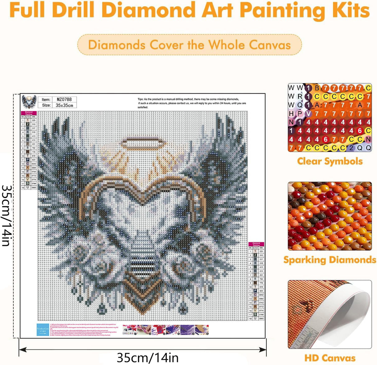 Axquilon Diamond Art Kits for Adults - Heart Wing Diamond Painting Kits for Adults, 5D Round Full Drill DIY Gem Art Paint by Diamonds for Home Wall Decor 14x14 inch Axquilon