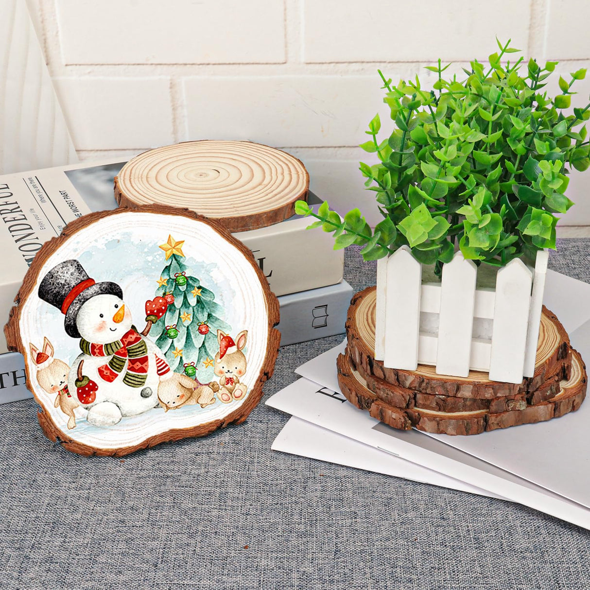 kukmakri 26 PCS Unfinished Wood Slices for Centerpieces, 5.5-6.3 Inch Natural Wood Slices with Tree Bark Pine and Wood Rounds Discs for DIY Crafts, Centerpieces, Art & Decor kukmakri