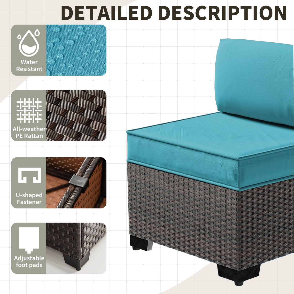 Gotland 13 Pieces Outdoor Patio Furniture Set with 2 Swivel Rocking Chairs&55,000 BTU Gas Fire Pit Table w/Glass Wind Guard Patio Conversation Sectional Sofa Sets-Blue Gotland