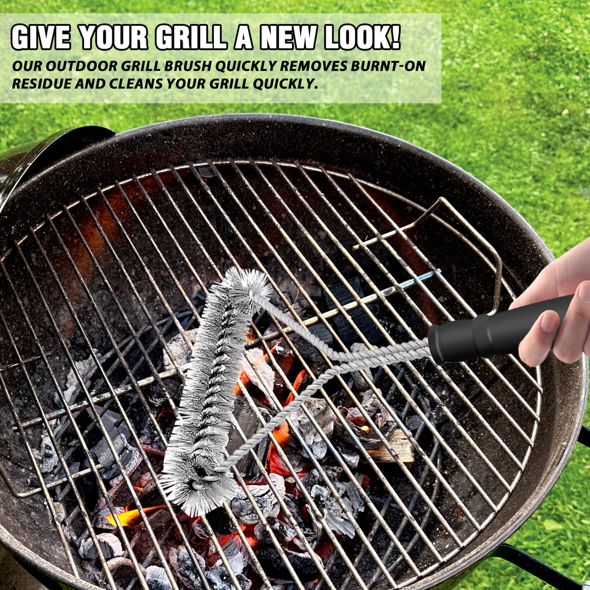 12 in Long Handle Barbecue Brush, BBQ Brush, Stainless Steel Brush Head, Barbecue Cleaning Brush with Lanyard, Suitable for All Kinds of Metal, Porcelain, Infrared Barbecue Grill WAKCHOU