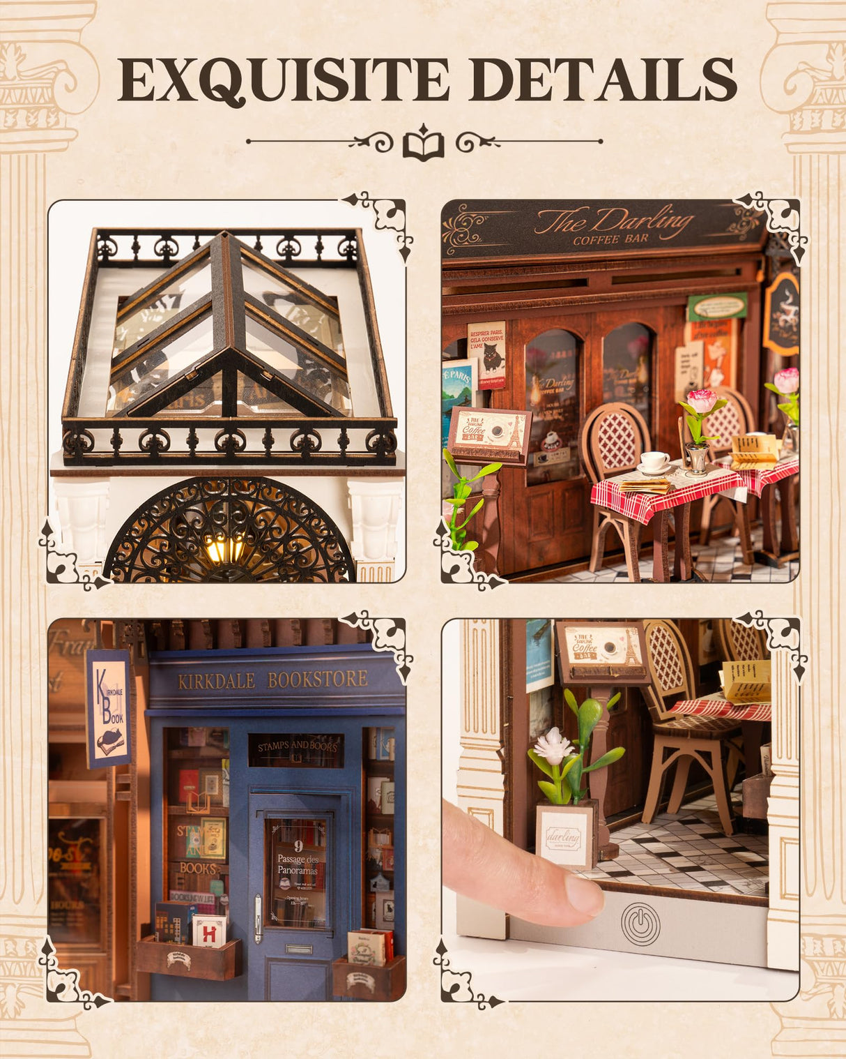 Rolife DIY Book Nook Kit for Adults European Arcade Street Scene, Miniature House Kits 3D Wooden Puzzle Booknook with LED Lighting, Home Decor Craft Creative Gift for Mom Dad Teens Rolife