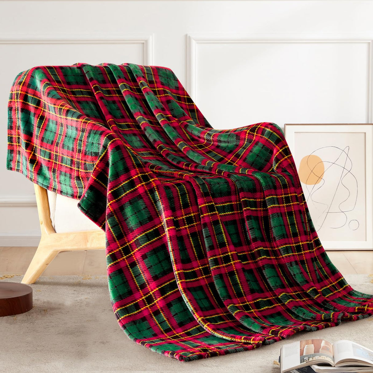 Touchat Fleece Throw Blankets, Buffalo Plaid Throw Blanket for Couch Sofa Bed, Soft Warm Fuzzy Cozy Plush Checkered Blanket, Lightweight Farmhouse Decor (Red and Green Plaid, 50“ x60”) Touchat