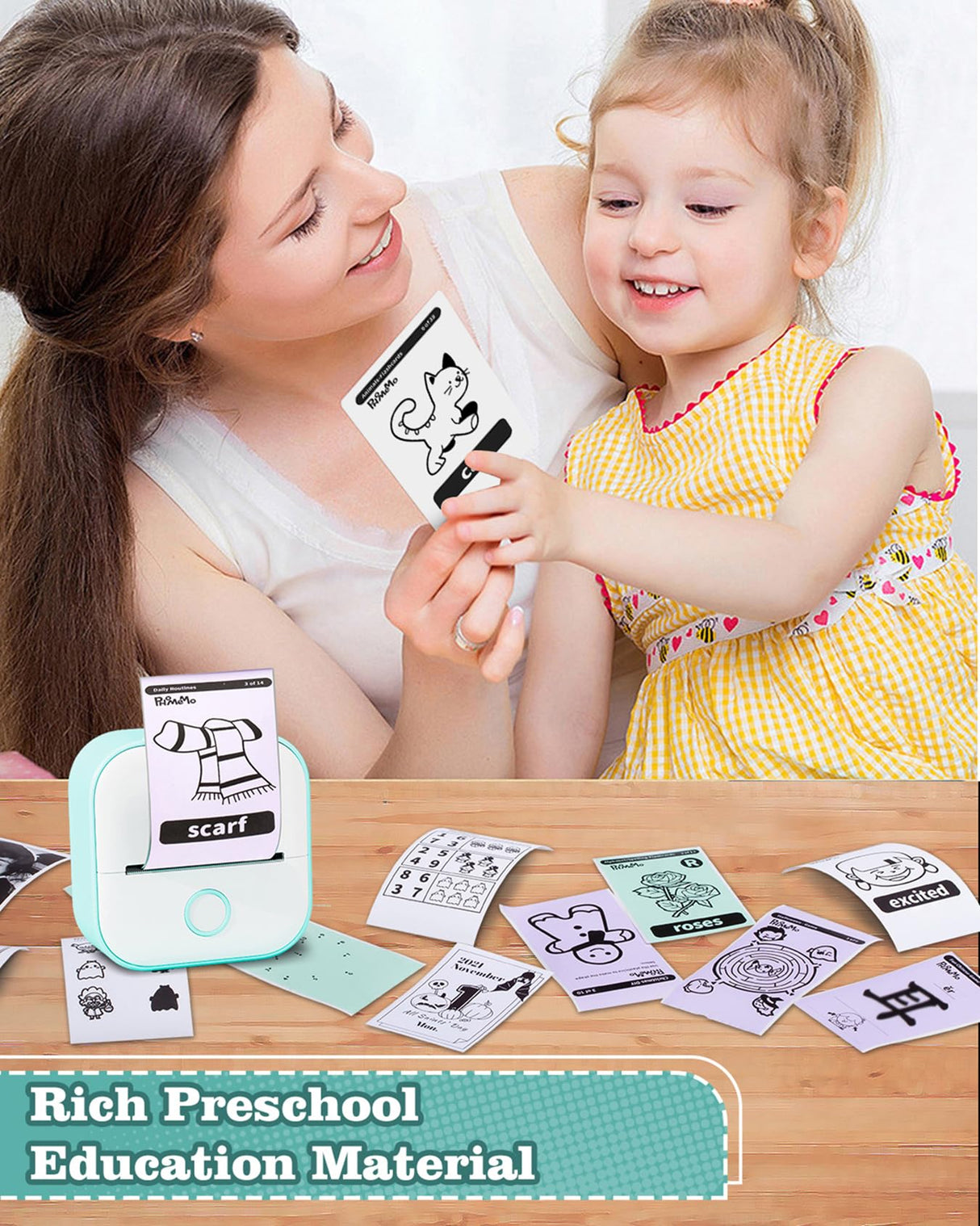 Memoking Sticker Printer - T02 Mini Portable Thermal Printer Inkless Sticker Maker Machine Bluetooth Pocket Label Maker for Study Graphics, Anatomical Diagrams, Photos, Students Memoking