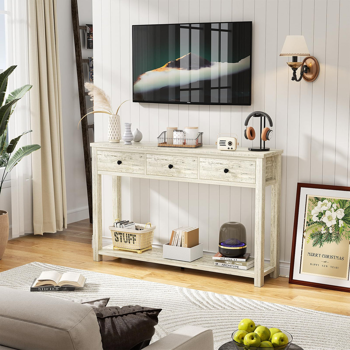 Homieasy Farmhouse Console Table with 3 Drawers, 47 Inch Wood Sofa Table with Storage Shelf for Living Room, Behind Couch, Entryway Table for Hallway, Living Room, or Foyer, Light Rustic Oak Homieasy