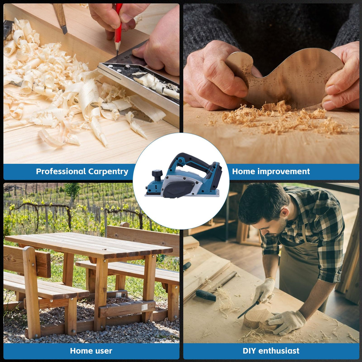 ConBlom Cordless Hand Planer 3-1/4", Handheld Wood Planer Compatible with Makita 18V Battery, 15000RPM, Electric Planer for Woodworking (Tool Only) (Blue) ConBlom
