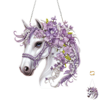 Eiflow DIY Hanging Diamond Art Painting Kit Animal Horse, Double Sided Acrylic Horse Diamonds Painting Pendant Ornament Board Kit