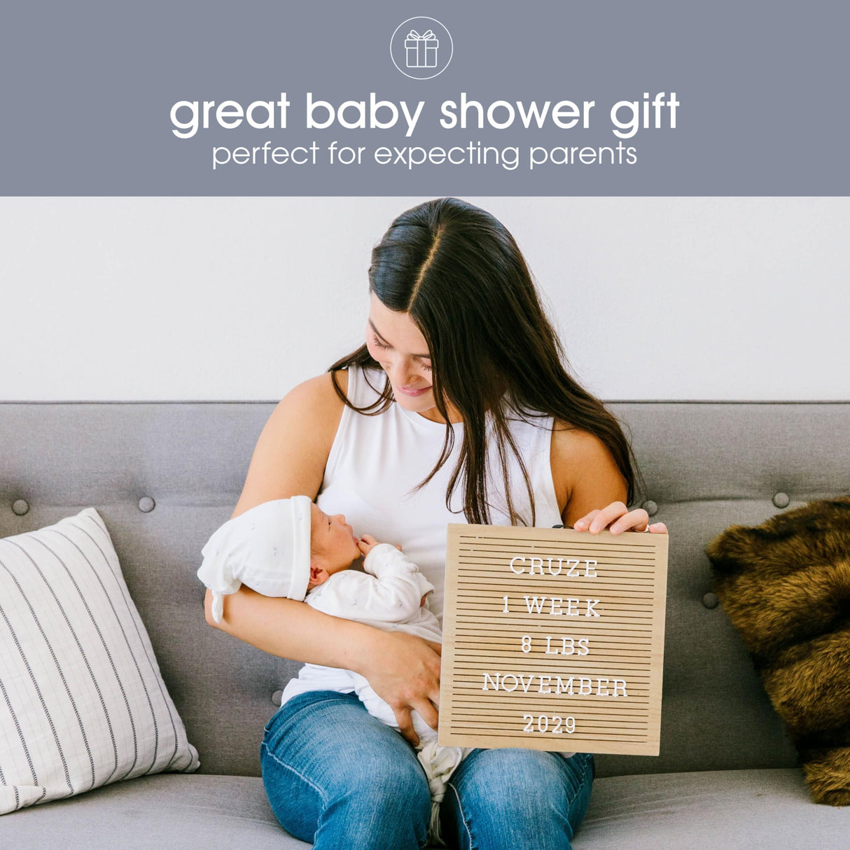 Pearhead Wooden Letterboard Set - Ideal Photo Sharing Prop for Baby Announcements, Milestone Keepsake, Custom Message Board and Shower Gift - Includes 188 Letters, Numbers, and Symbols - Natural Wood Pearhead