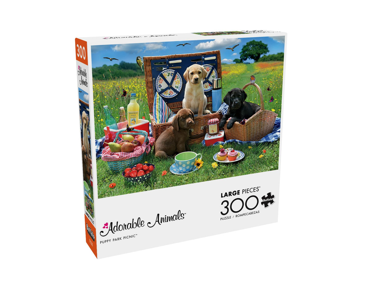 Buffalo Games - Adorable Animals - Puppy Park Picnic - 300 Large Piece Jigsaw Puzzle for Adults Challenging Puzzle Perfect for Game Nights Buffalo Games