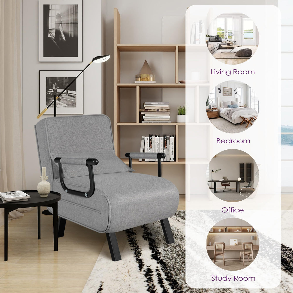 TYBOATLE Folding Chair Bed, Comfy Convertible Sleeper Sofa, 5 in 1 Folding Bed with 5-Position Adjustable Backrest & Pillow, Floor Single Chairs, Cozy Futon Chair for Small Spaces, Office (Light Grey) TYBOATLE