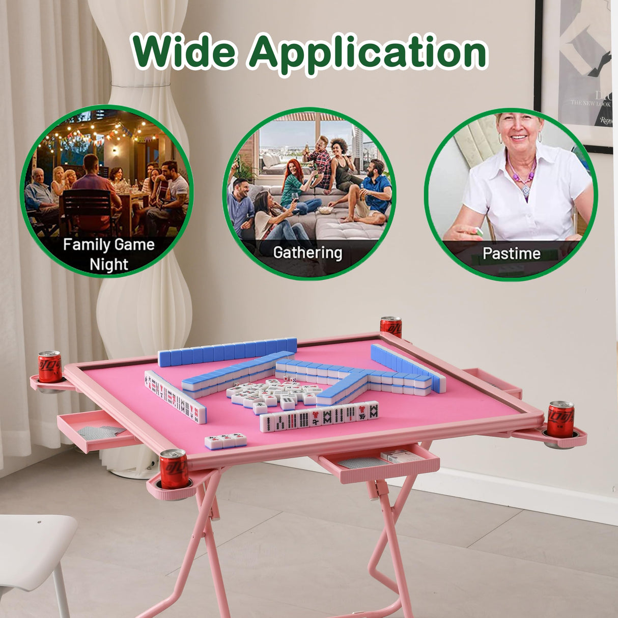 Metal Mahjong Table, Square Folding Card Table with 4 Drawers and 4 Cup Holders, Portable Domino Table with Metal Frame and Mute Desktop, Better Gaming Experience MJTABLE