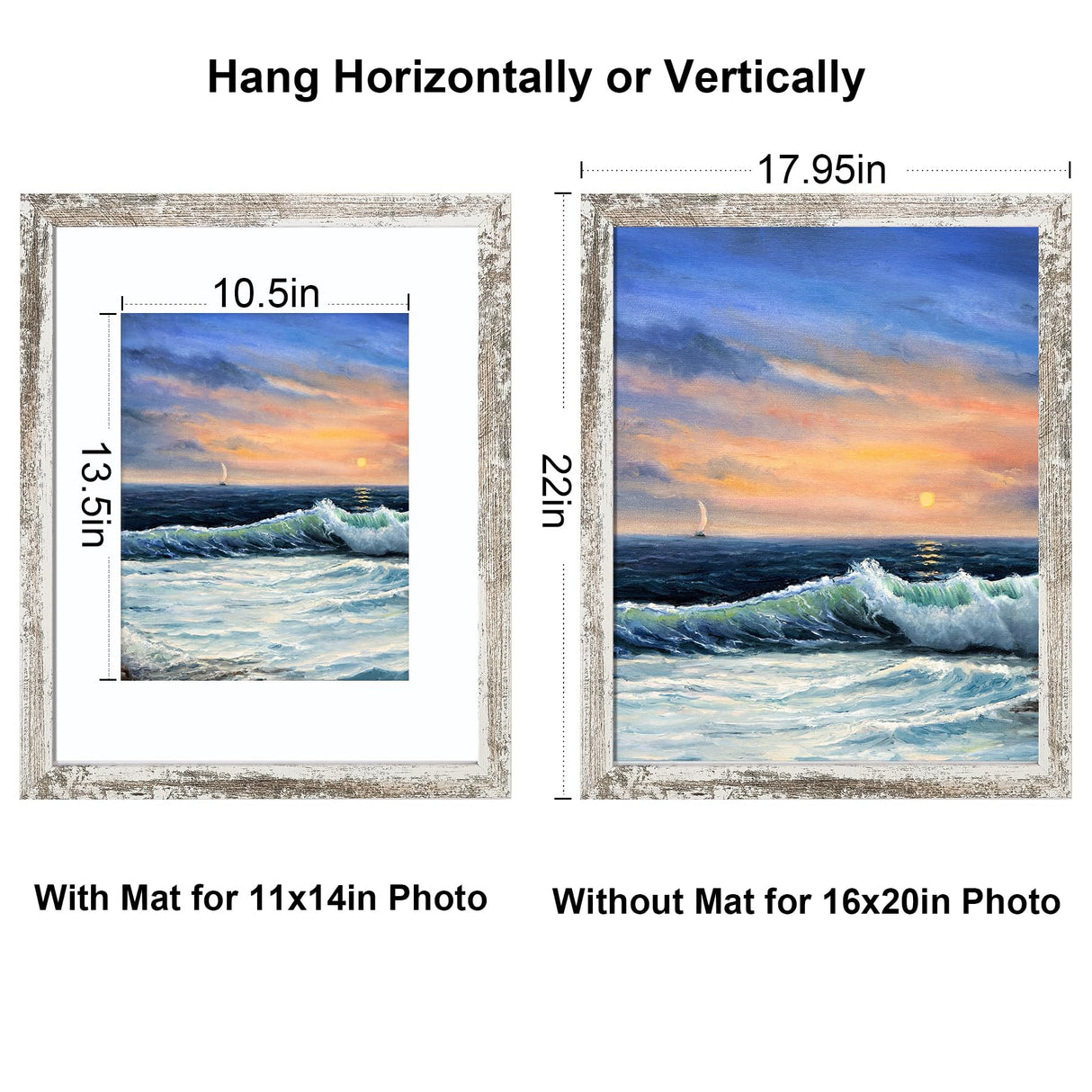 LUCKYLIFE 16x20 Frames, 16x20 Picture Frame for Wall, Display Pictures 11x14 with Mat or 16x20 without Mat, Pack of 2, Distressed White LUCKYLIFE