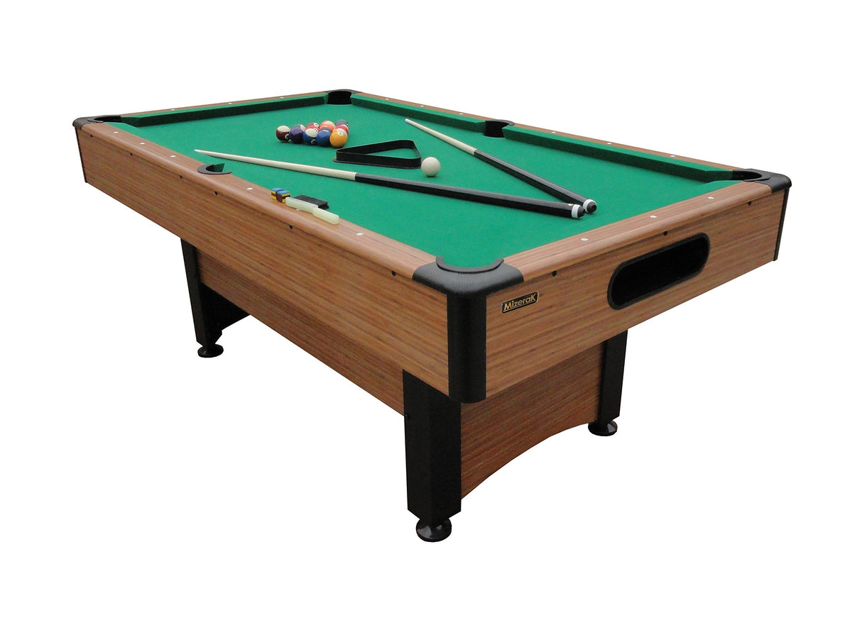 Mizerak Dynasty Space Saver 6.5' Billiard Table with Leg Levelers, Automatic Ball Return, and Classic Green Nylon Cloth Mizerak