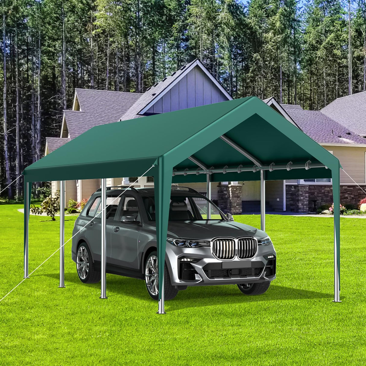 Raxmolo 12x20FT Heavy Duty Carport, Portable Car Canopy Garage Boat Shelter Party Tent, UV Resistant Waterproof Carport Canopy with Four Wind-Resistant Ropes (Green) Raxmolo