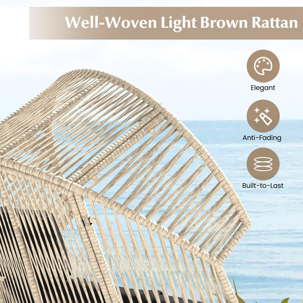 Tangkula Oversized Egg Style Chair, Wicker Stationary Patio Egg Chair w/Cushions & Headrest, Heavy-Duty Metal Frame, Patio Lounge Basket Sofa Chair for Yard, Porch, Living Room Tangkula