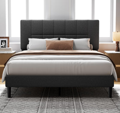 Pipishell Queen Bed Frame with 12 Thickened Legs&Fabric Upholstered Headboard,1300 lbs Strong Weight Capacity, Adjustable Headboard, No Box Spring Needed, Easy Assembly, Underbed Storage(Solid Wooden)