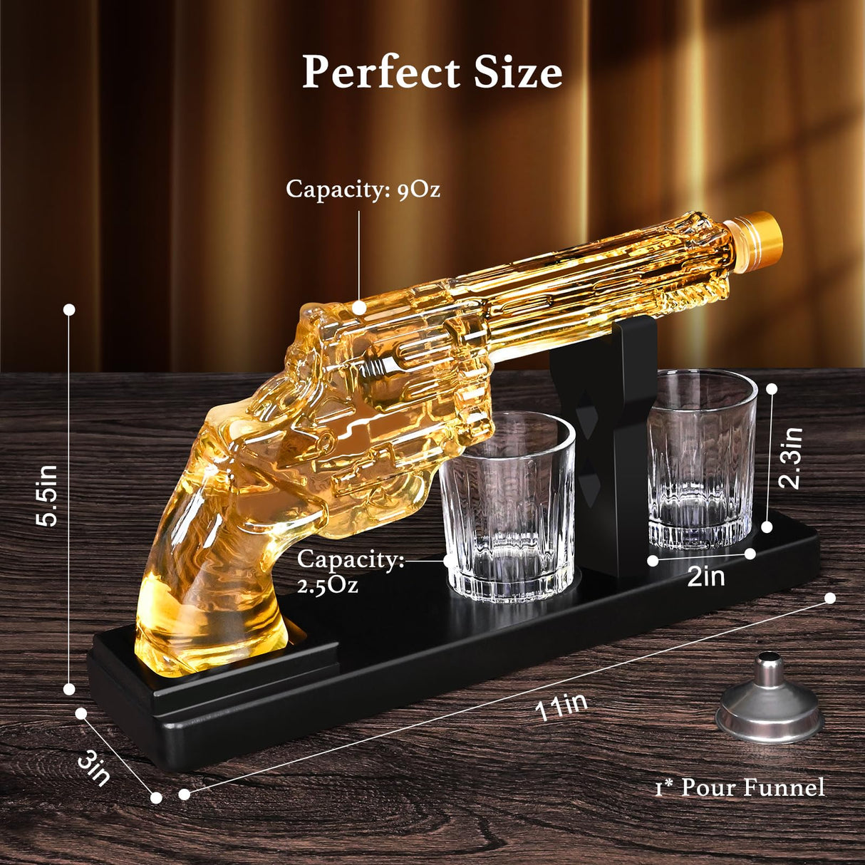 LUXULISH Whiskey Gun Decanter Sets for Men, Liquor Decanter Set with Two Shot Glasses, Cool Birthday Anniversary Stuff Gifts for Him, Dispenser for Liquor Vodka LUXULISH