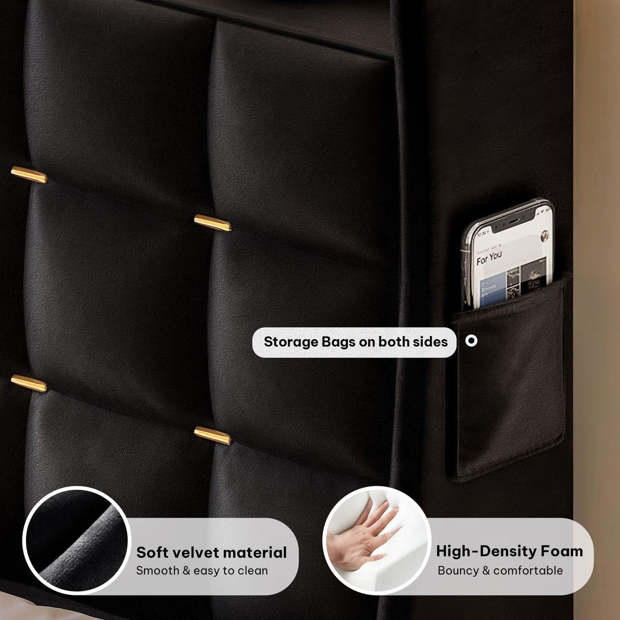 YITAHOME Queen Size Bed Frame with 4 Drawers and RGB LED Lights, Velvet Upholstered Platform Bed with Charging Station and Storage Headboard, No Box Spring Needed, Easy Assembly, Noise-Free, Black YITAHOME