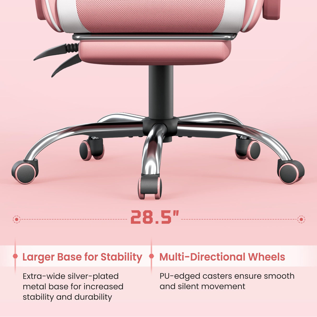 Yaheetech Gaming Chair, Video Game Chair with Massage Lumbar Support and Footrest Height Adjustable Ergonomic Computer Chair with Swivel Seat and Headrest, Pink/White Yaheetech