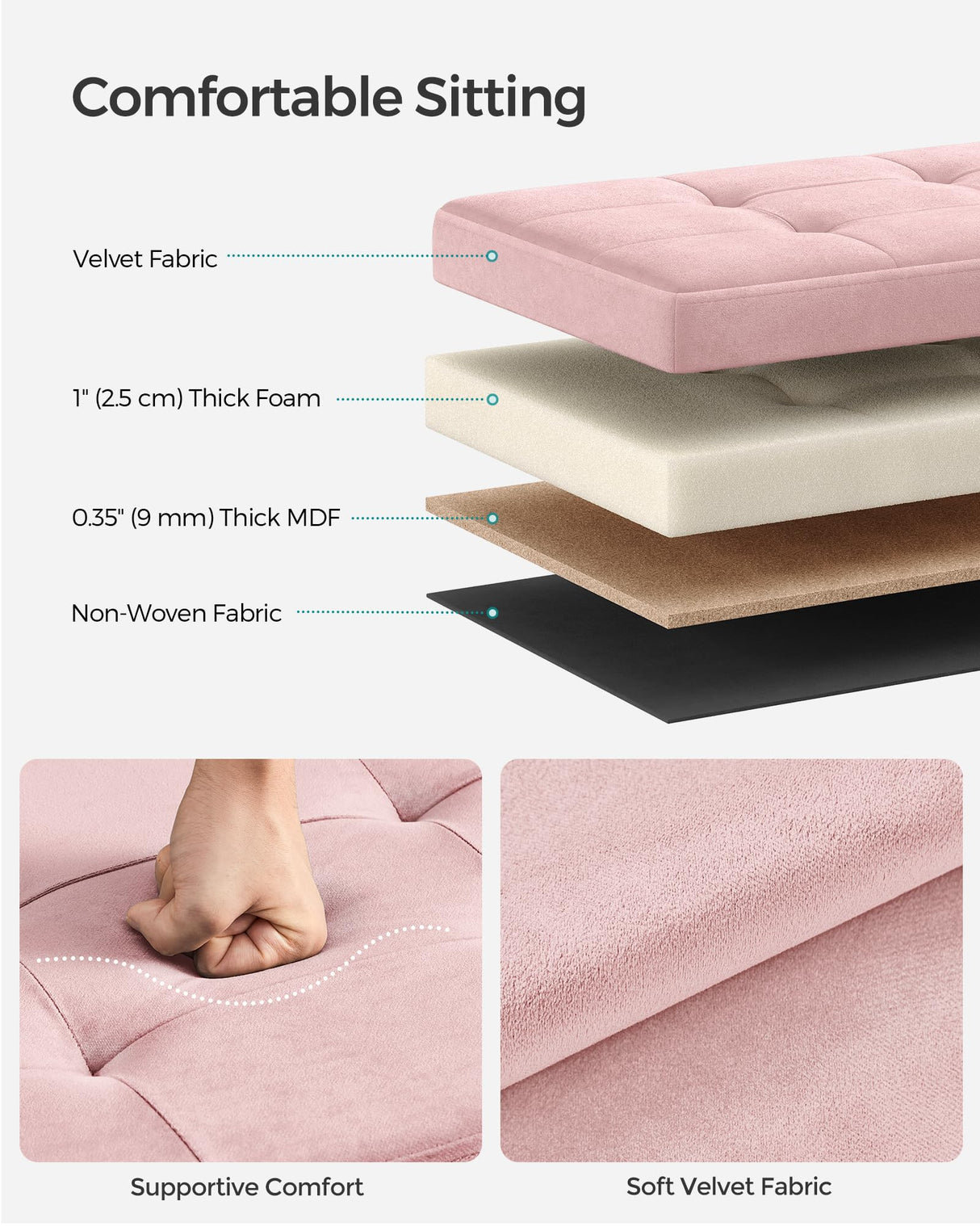 SONGMICS Storage Ottoman Bench, Foldable Ottoman Foot Rest, 15 x 43 x 15 Inches, End of Bed Bench, Storage Chest, Load up to 660 lb, for Living Room, Bedroom, Entryway, Jelly Pink ULSF277R01 SONGMICS