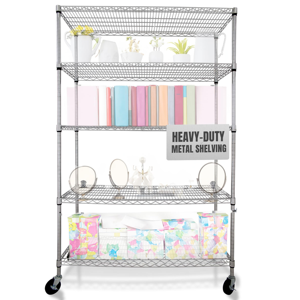 4000 LBS Heavy Duty Wire Rack 48 x 18 x 76, 5-Tier NSF Commercial Rolling Rack with Wheels, Chrome Metal Shelving Unit for Garage, Kitchen, Warehouse, Adjustable Storage Shelf, Crescent Crescent Housewares