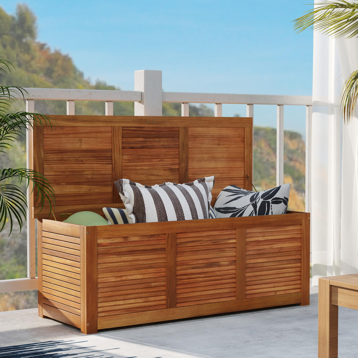 RELAX4LIFE Deck Box Acacia Wood, 46 Gallon Backyard Storage Bin Container for Patio Furniture Cushions, Pillows, Garden Tools, Pool Accessories, Wooden Porch Bench, Indoor Outdoor Storage Box (46 Gal) RELAX4LIFE