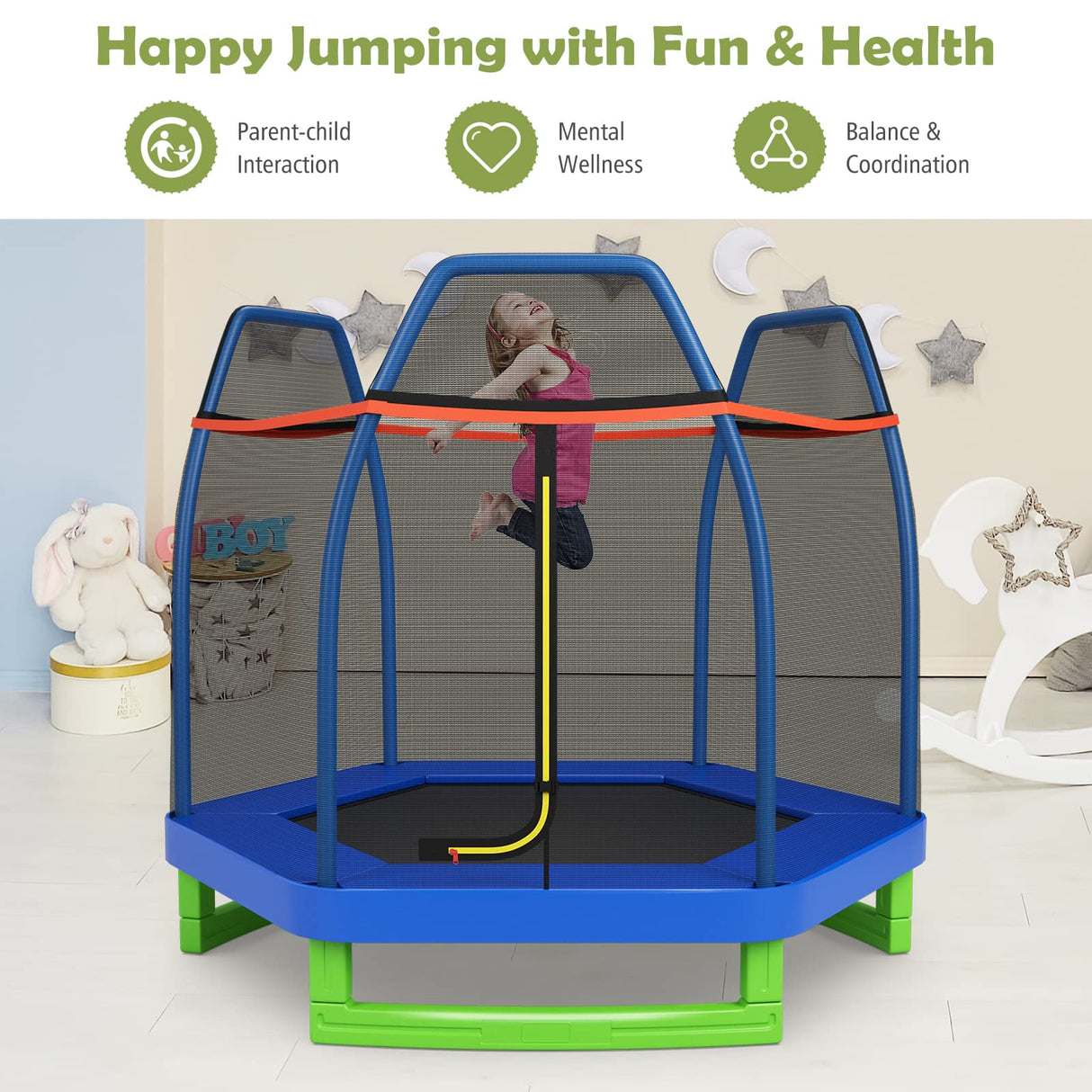 Giantex 7FT 84” Kids Trampoline for Toddlers with Enclosure Net, ASTM Approval & Widened Base for Indoor Outdoor Giantex