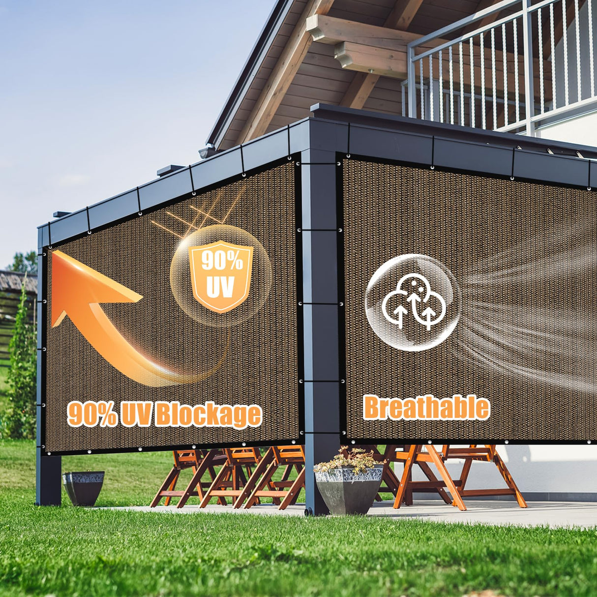 Amagenix 90% Sun Shade Cloth with Grommets, 6' x 10' Pergola Replacement Shade Cover Canopy Privacy Screen for Outdoor Patio Garden, Mocha (We Customized) Amagenix