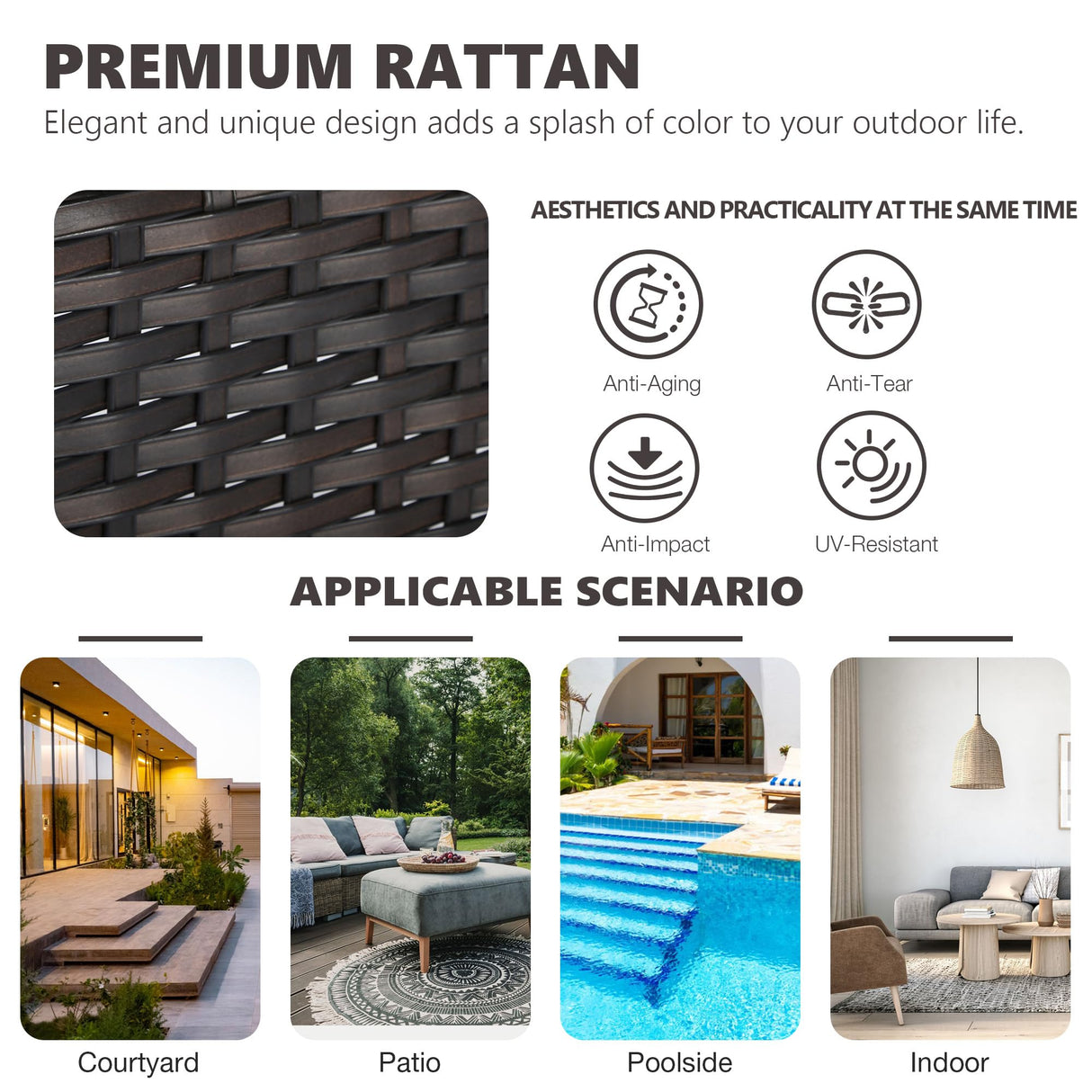 MaxMulti Patio Ottomans Set of 2, Outdoor Wicker Footrest with Thickened Cushions, Outdoor Rattan Ottoman for Porch, Backyard and Deck (Beige) MaxMulti