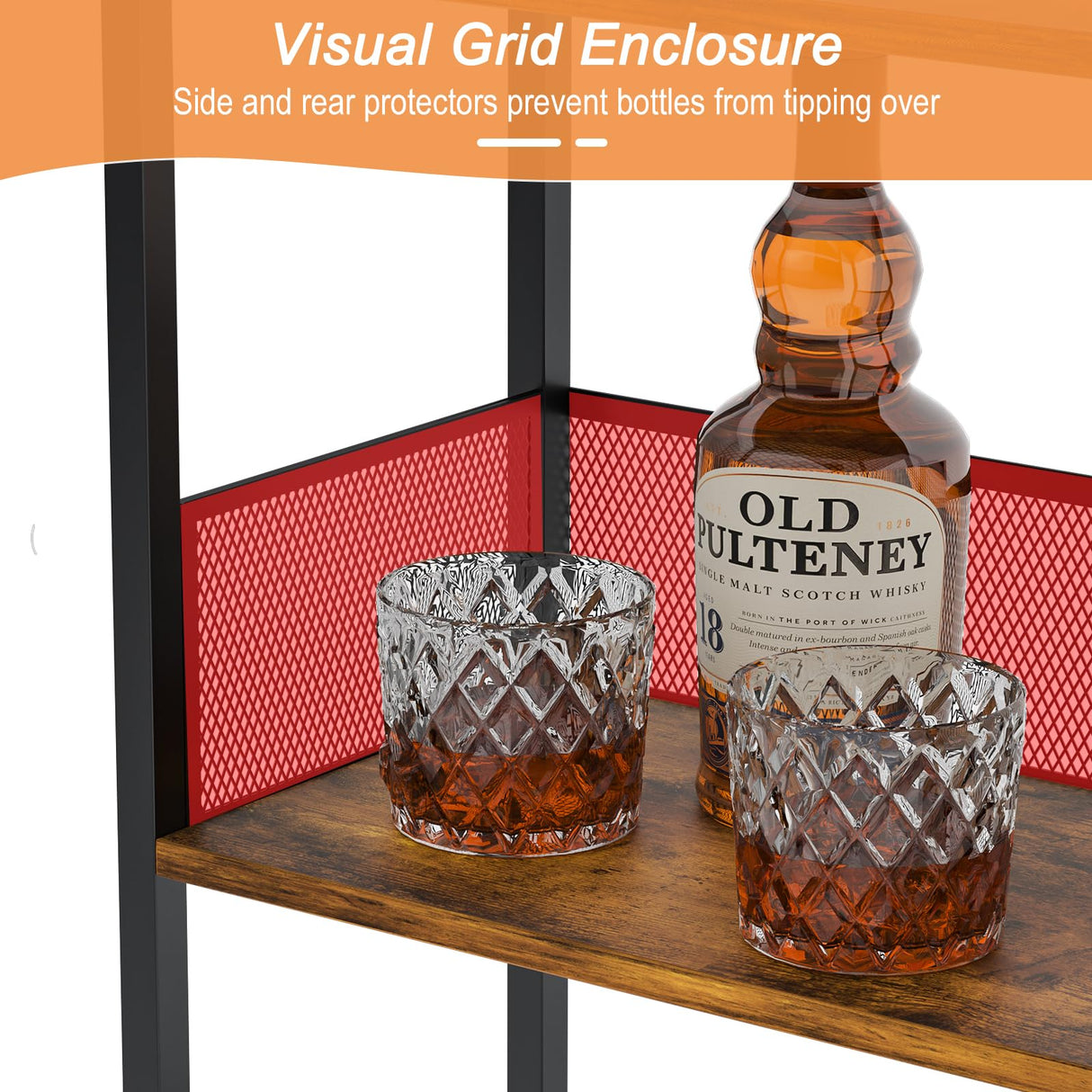 Eyteenokk Wine Rack Freestanding Floor:4 Tier Whiskey Wine Rack Mini Bar Cart,Liquor Cabinet-Home Bar for Bottles,Cocktail Shaker,Mugs-(23.6 * 11.8 * 40inch) Eyteenokk